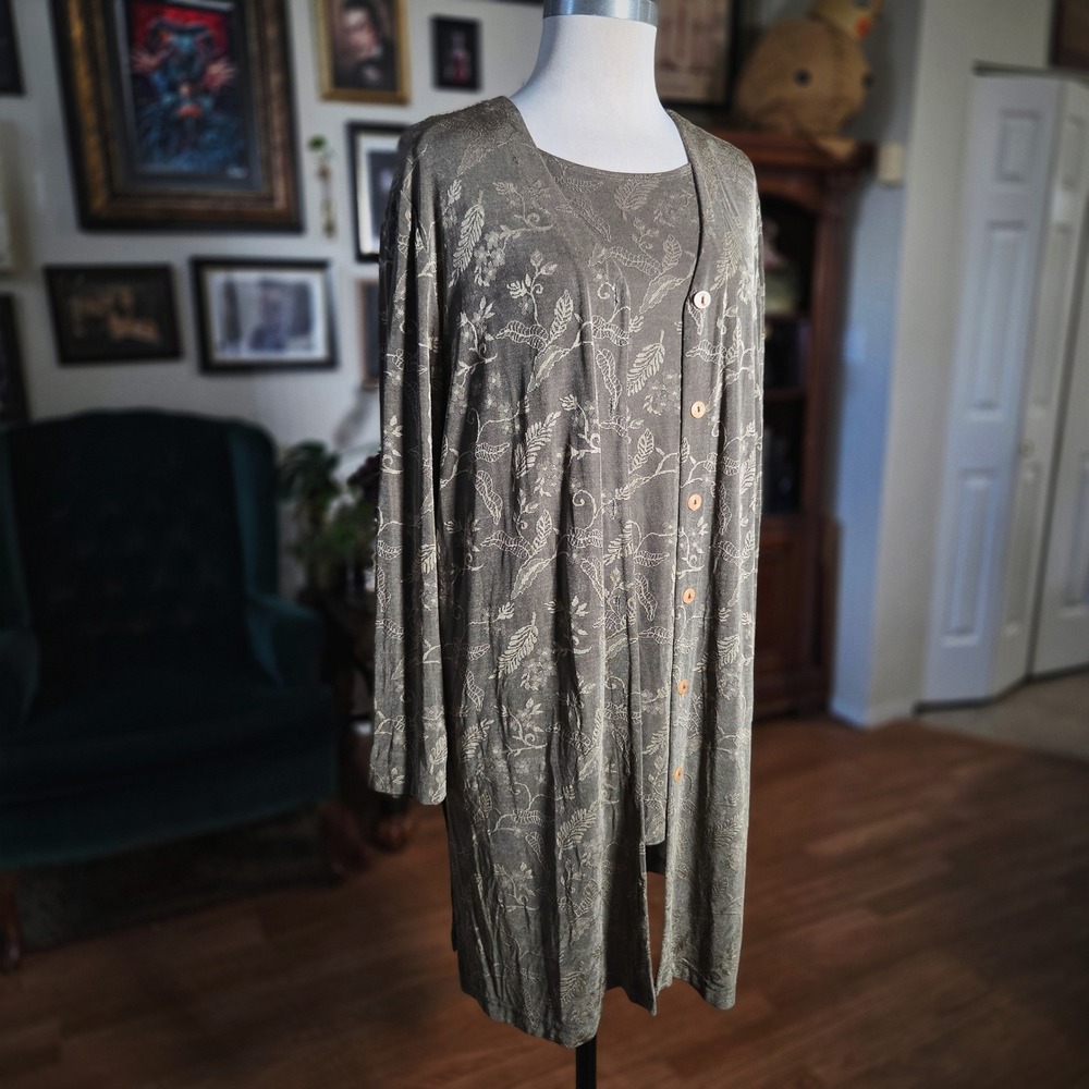 French Laundry Womens 2 Piece Dress Set Taupe Floral Print Long Sleeve Midi